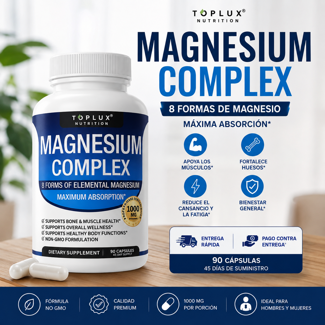 ✨ Descubre el poder del Magnesio Complex 1000 mg y siente la diferencia en tu energía, músculos y bienestar diario.