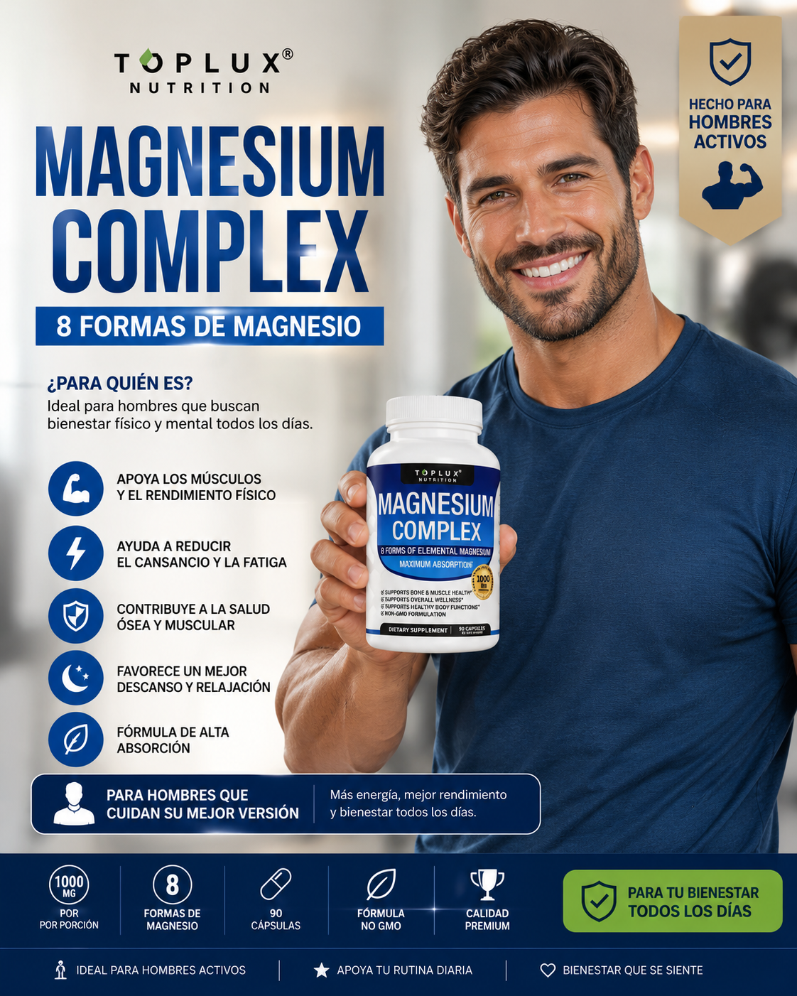 ✨ Descubre el poder del Magnesio Complex 1000 mg y siente la diferencia en tu energía, músculos y bienestar diario.