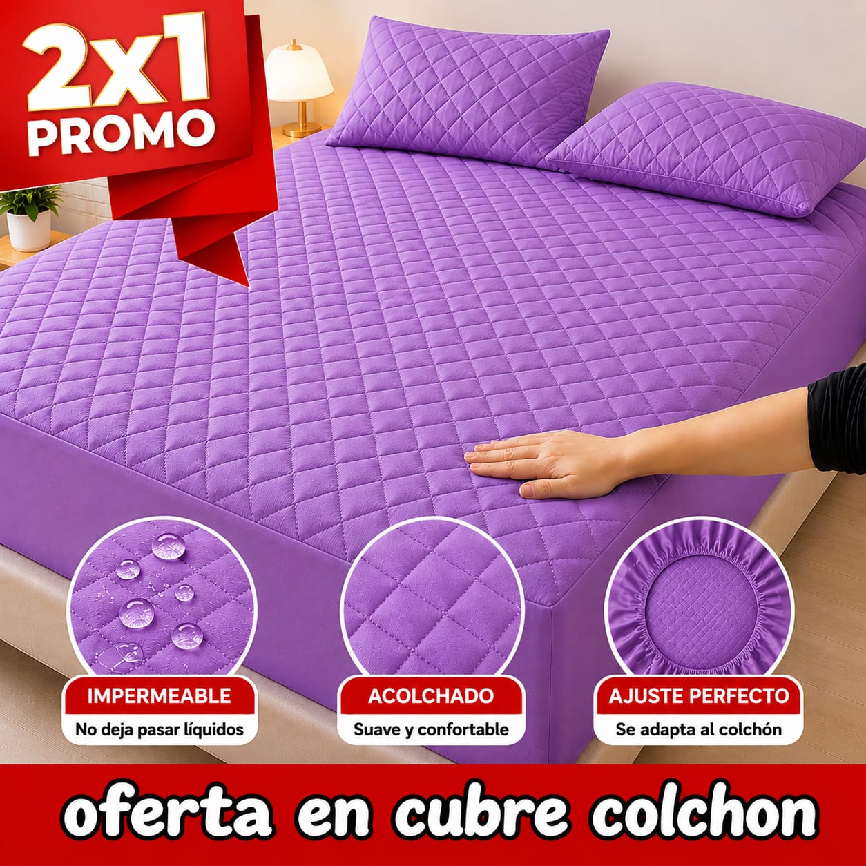 OFERTA EN CUBRE COLCHON PAGUE 1 LLEVE 2 + 4 FUNDAS DE ALMOHADA GRATIS