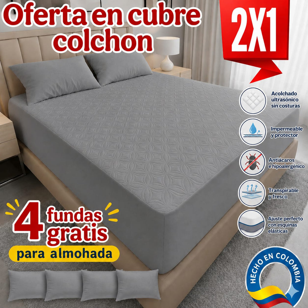 OFERTA EN CUBRE COLCHON PAGUE 1 LLEVE 2 + 4 FUNDAS DE ALMOHADA GRATIS