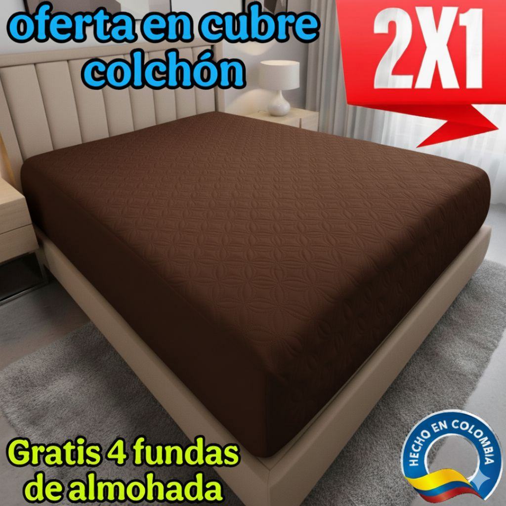 OFERTA EN CUBRE COLCHON PAGUE 1 LLEVE 2 + 4 FUNDAS DE ALMOHADA GRATIS