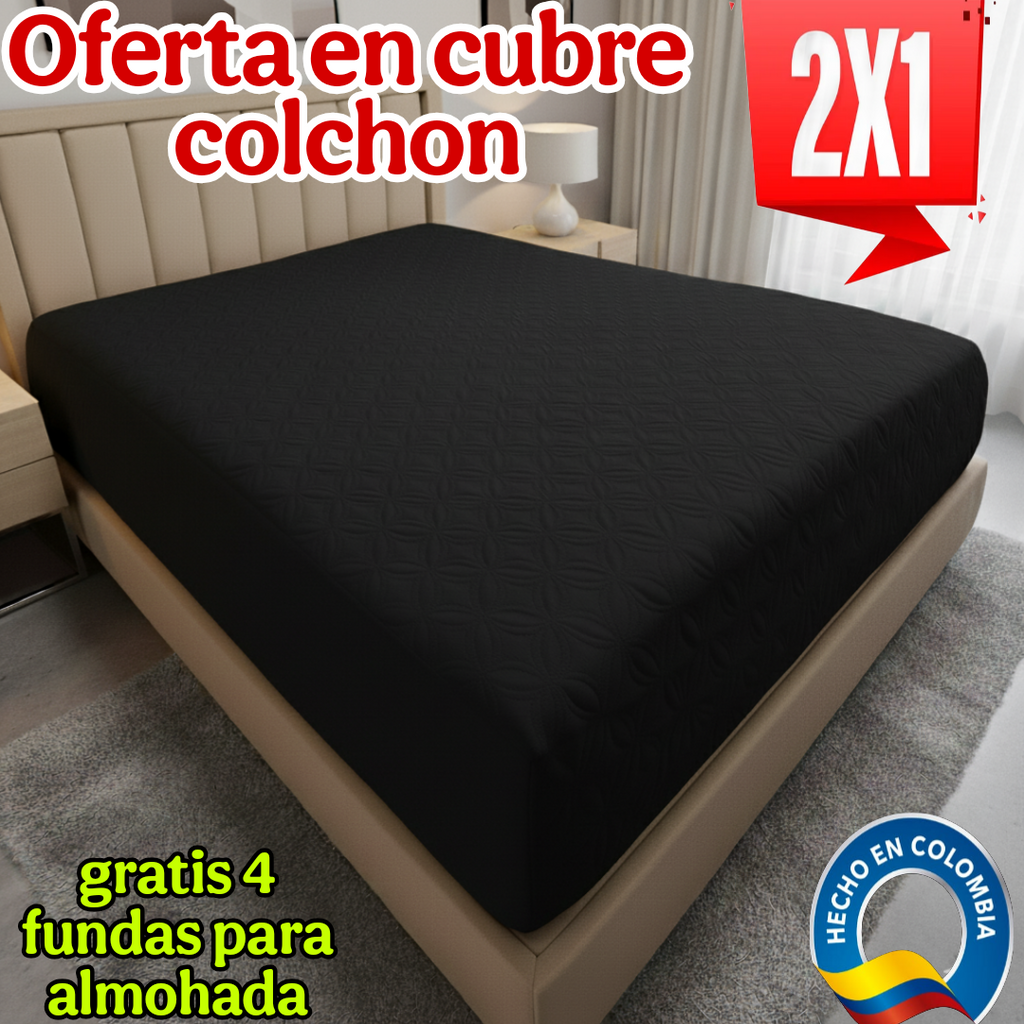 OFERTA EN CUBRE COLCHON PAGUE 1 LLEVE 2 + 4 FUNDAS DE ALMOHADA GRATIS